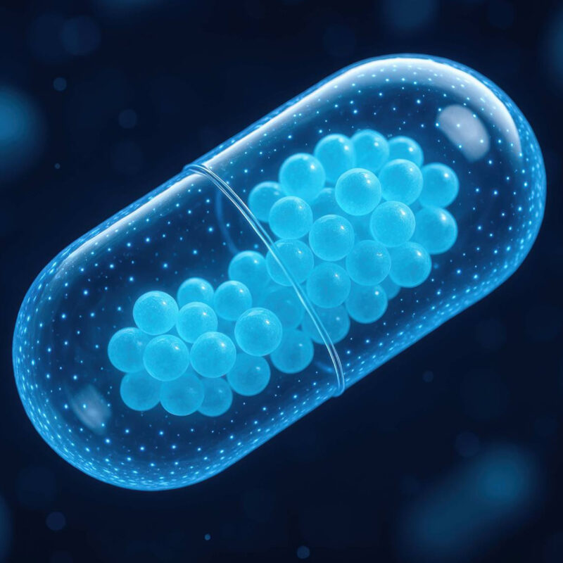 Opatentowana technologia MICROENCAPSULACJI  - Tak rewolucyjne rozwiązanie gwarantuje prawie 100 % przeżywalności bakterii przy przejściu przez żołądek/dwunastnicę. Bakterie mikrokapsułkowane są kilka razy mocniejsze niż liofilizaty, dlatego wystarczy 5 razy mniej bakterii, żeby uzyskać taki sam stopień kolonizacji w&nbsp;jelita.